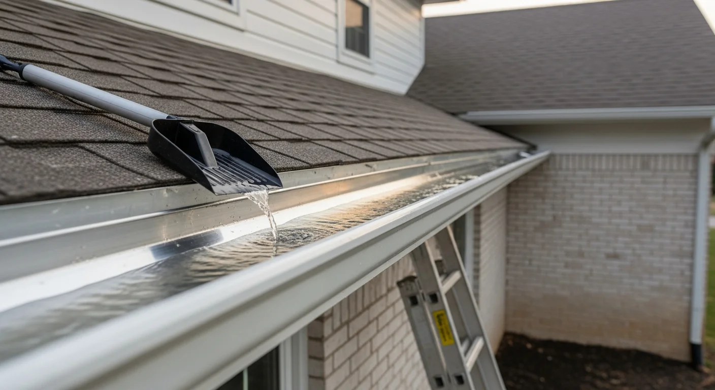 New gutters installed along roofline of residential home